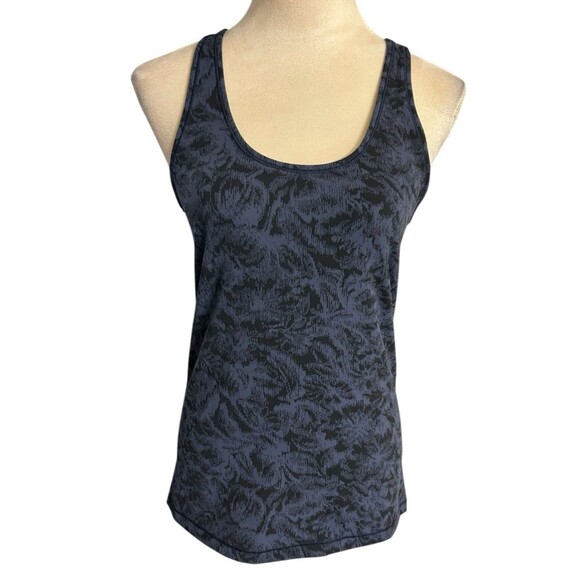 Athleta Navy Blue  Black Scoop Neck Textured Tank Top Womens Size M - Picture 3 of 10
